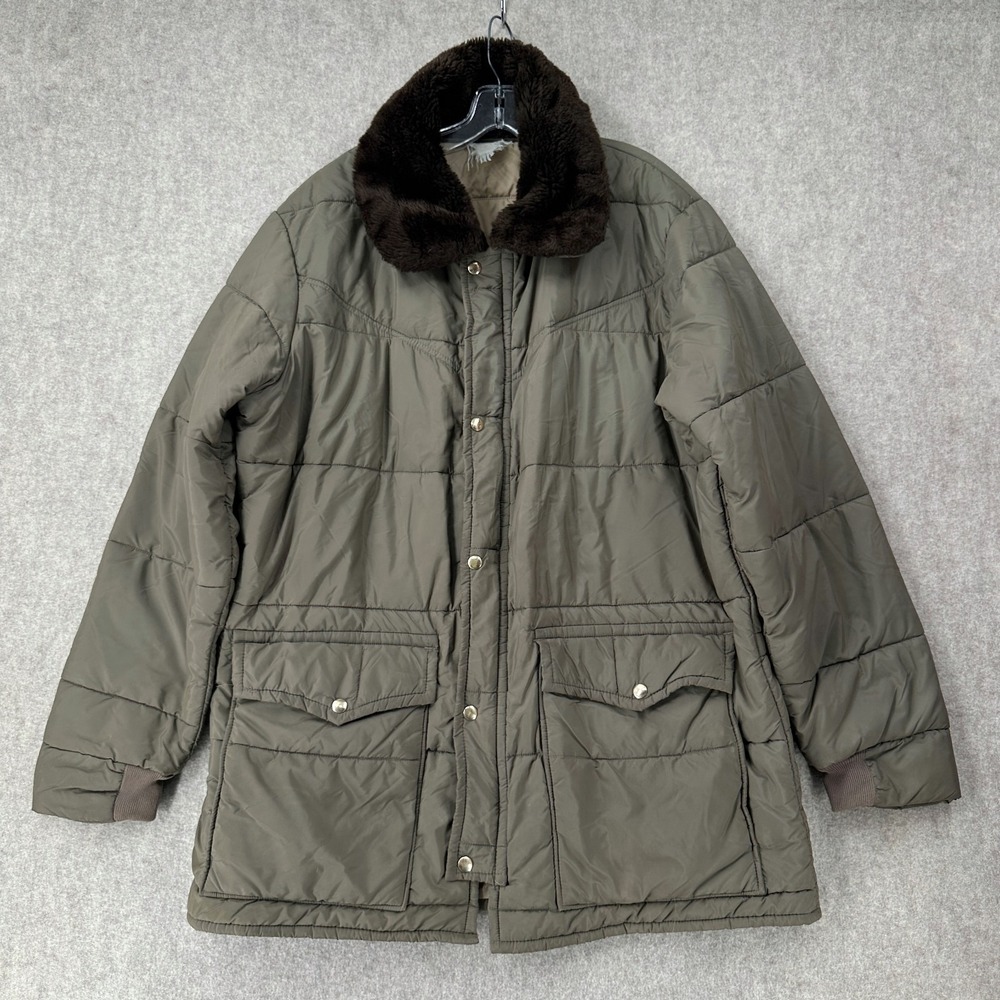 VTG Walls Blizzard Pruf Puffer Jacket Gray Faux Fur Collar Parka Mens sz 2XL USA